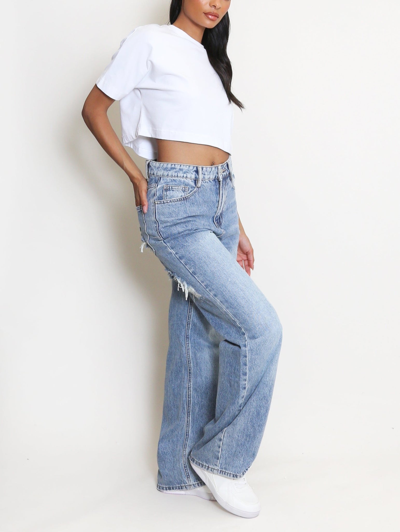 Wide Leg Ripped Back Jeans