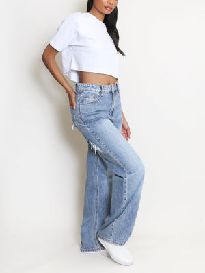 Wide Leg Ripped Back Jeans