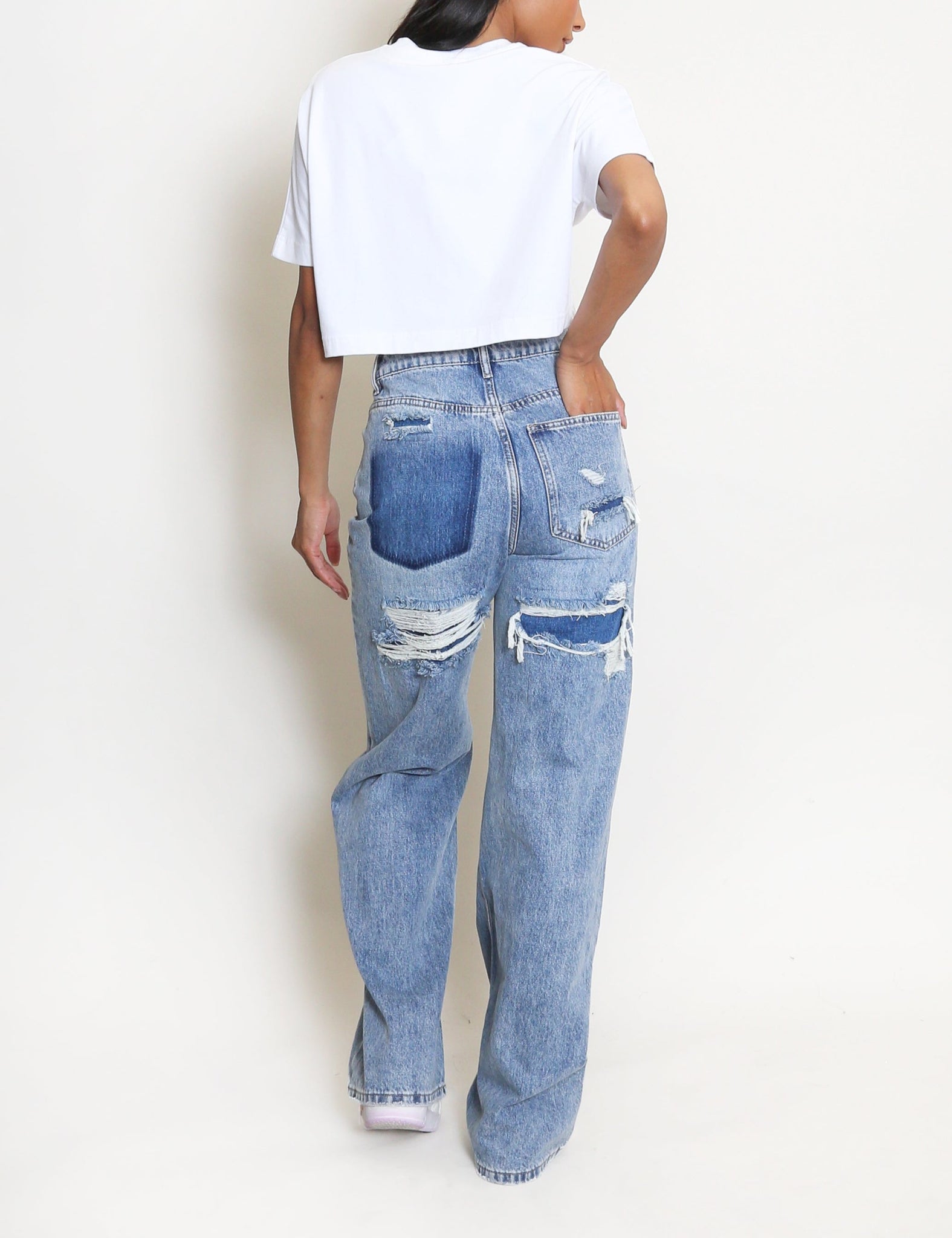 Wide Leg Ripped Back Jeans