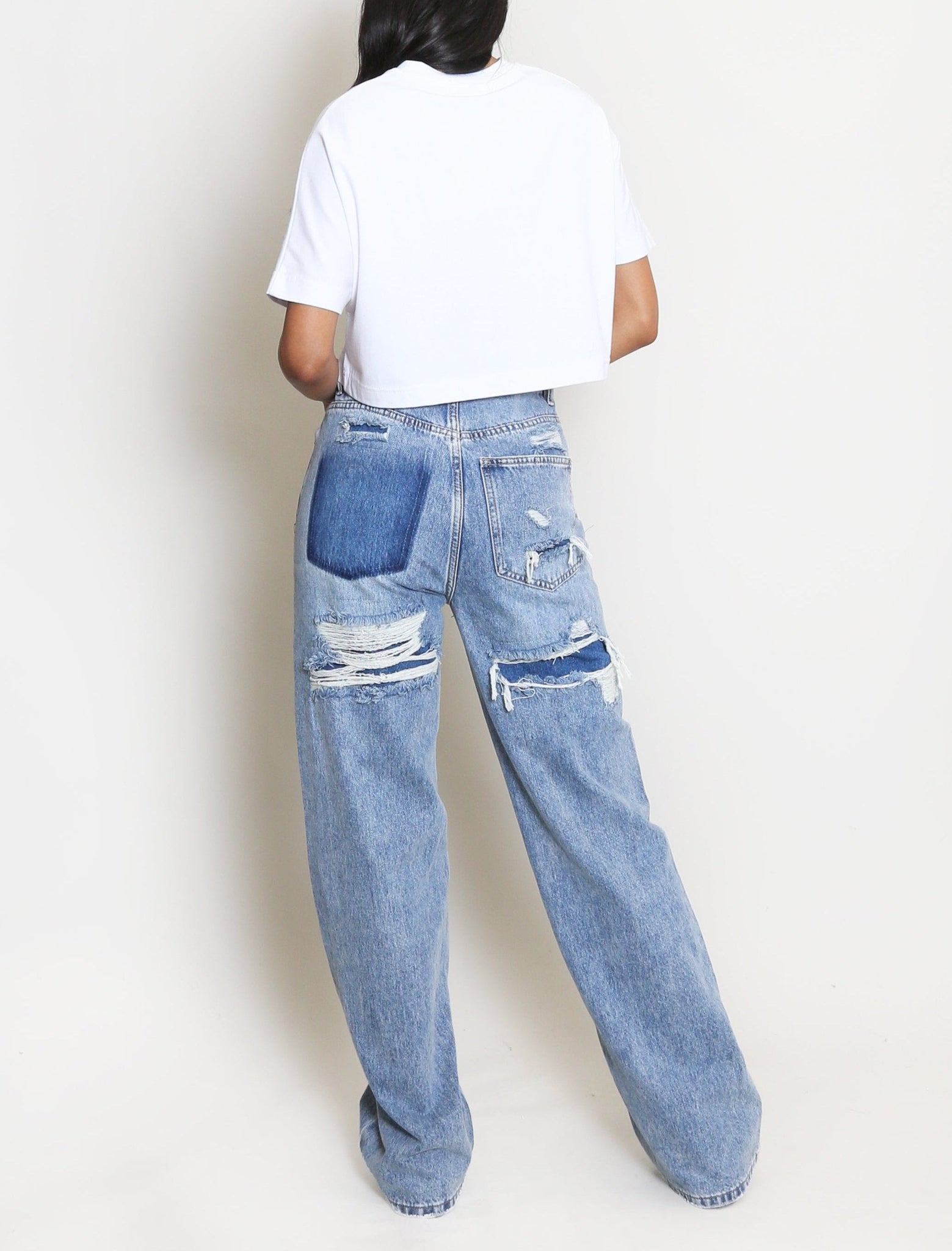 Wide Leg Ripped Back Jeans