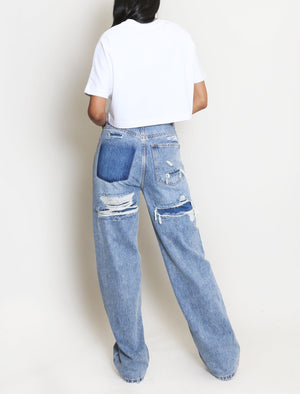 Wide Leg Ripped Back Jeans