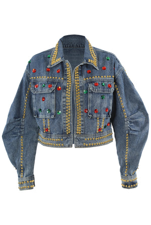 Denim Rivet Rhinestone Jacket