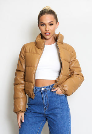 PU Cropped Puffer Jacket