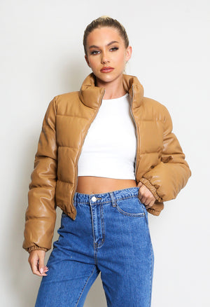 PU Cropped Puffer Jacket