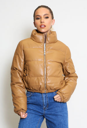 PU Cropped Puffer Jacket