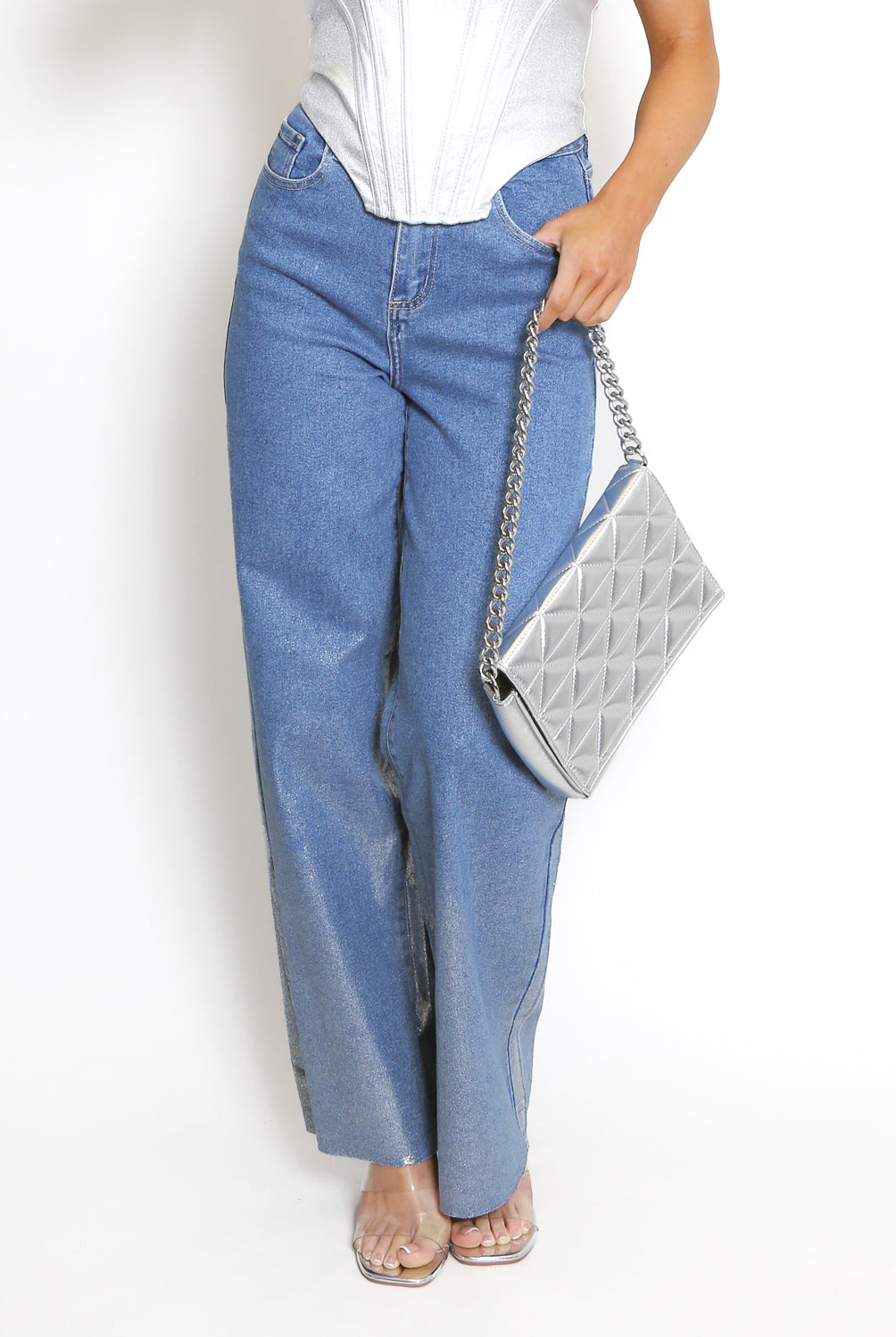 Foil Two Tone Flare Denim Jeans