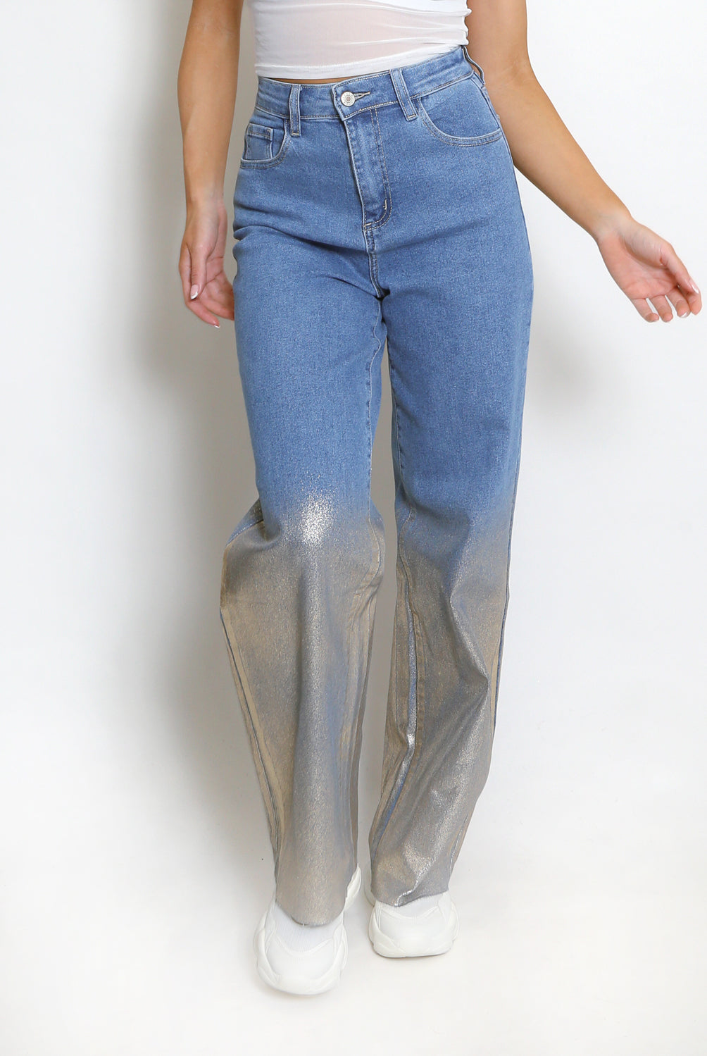 Foil Two Tone Flare Denim Jeans