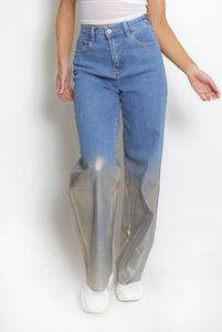 Foil Two Tone Flare Denim Jeans