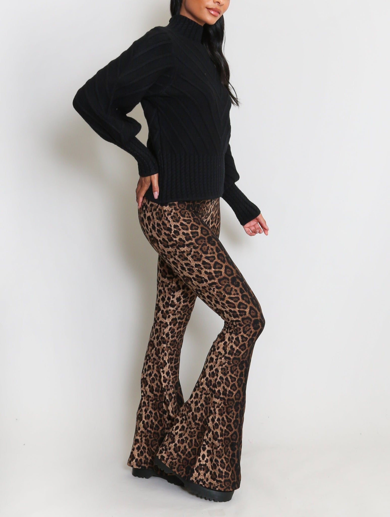 Leopard Bell Bottom Legging