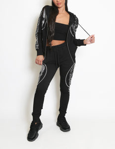 Diamante Skull Hoodie And Joggers Set