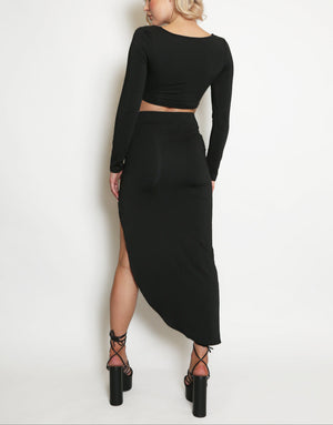 Thigh Split Skirt And Crop Top Set
