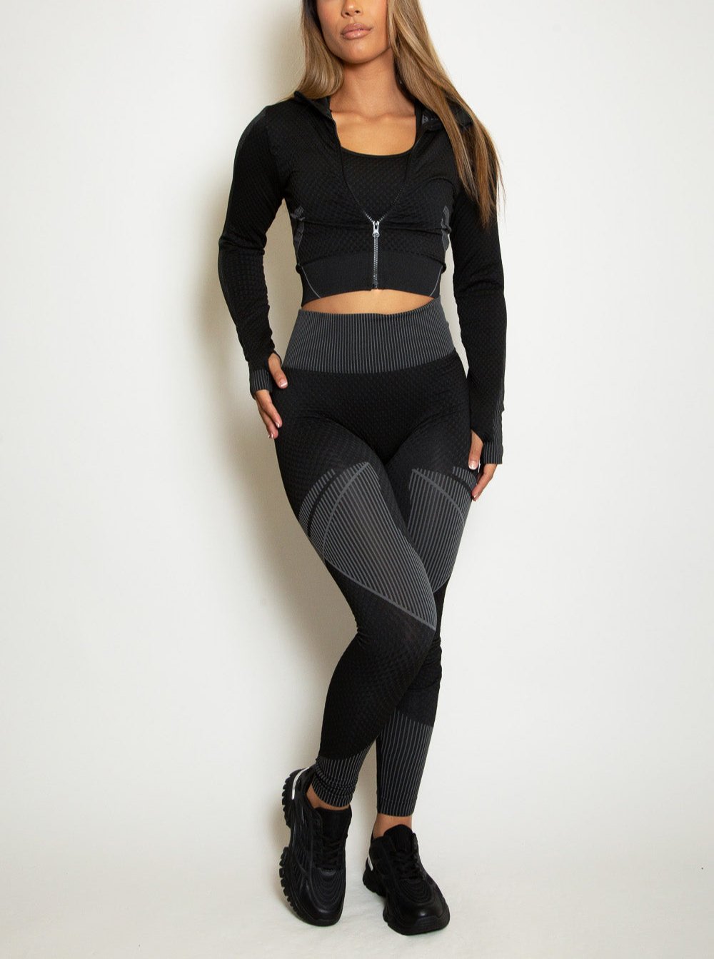 Three Piece Gym Set In Two Tone