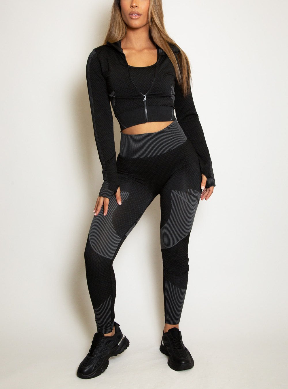 Three Piece Gym Set In Two Tone