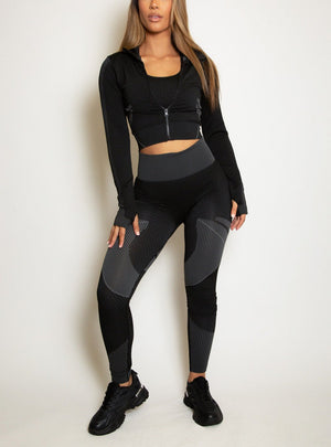 Three Piece Gym Set In Two Tone