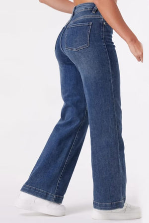 Denim Blue Mid Rise Jeans With Turn Up