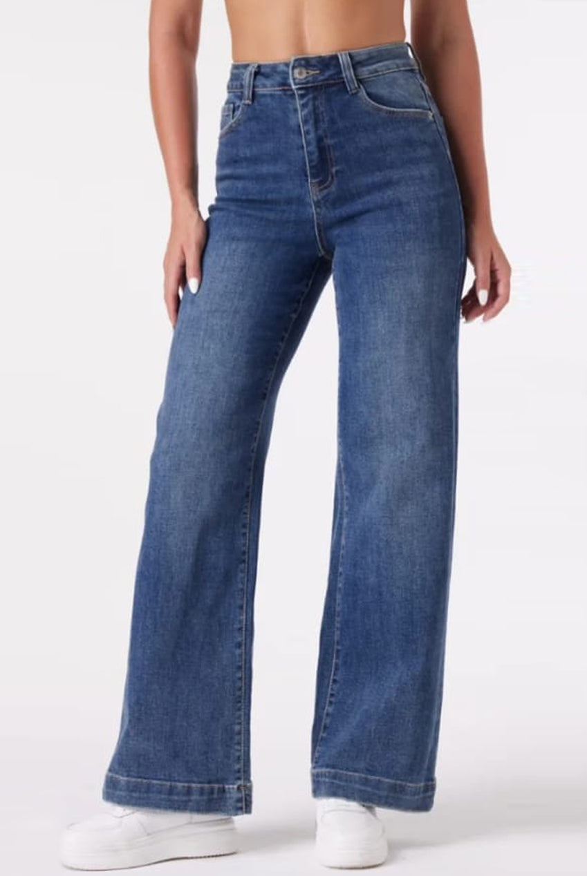 Denim Blue Mid Rise Jeans With Turn Up