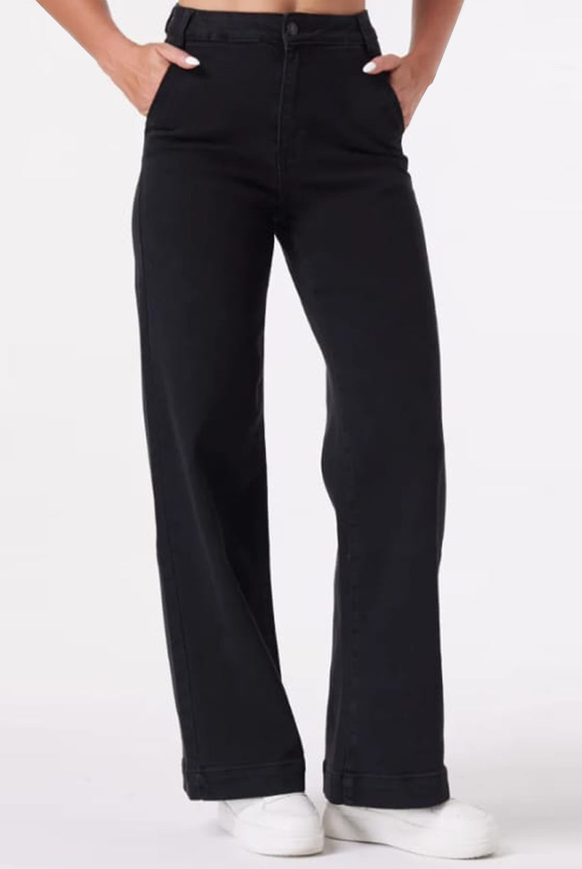 Black Mid Rise Jeans With Turn Up