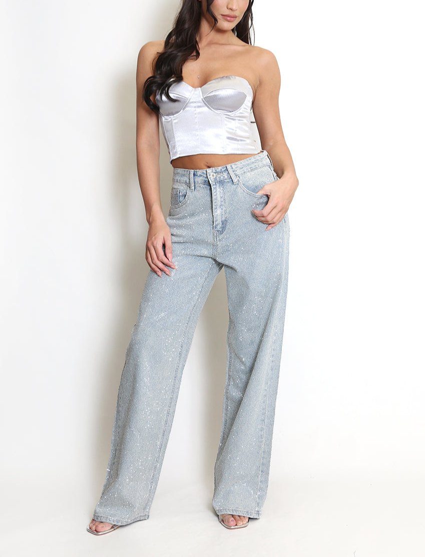 Vintage Blue Embellished Wide Fit Jeans