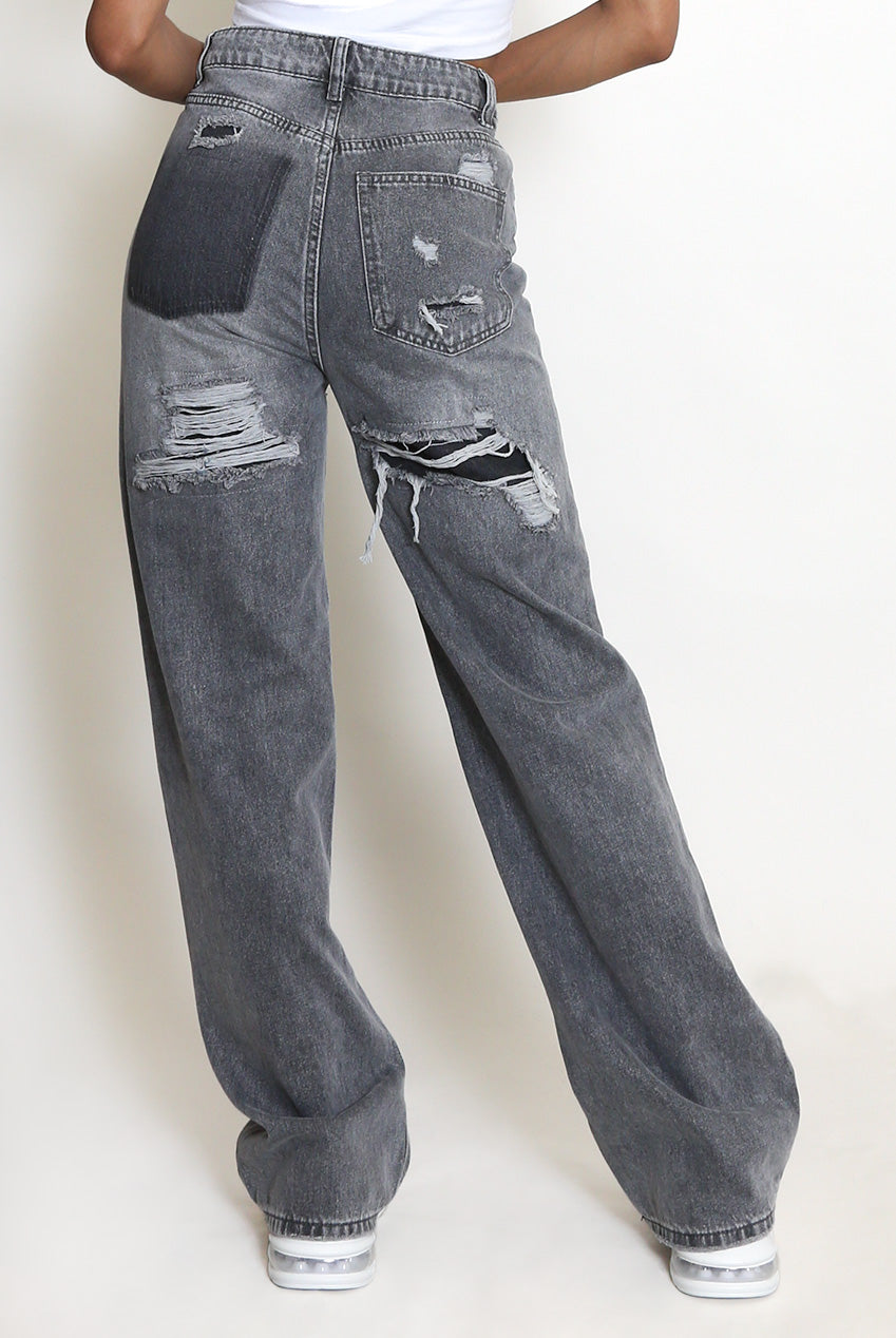 Wide Leg Ripped Back Jeans