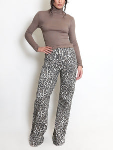 Wide Leg Leopard Print Jeans