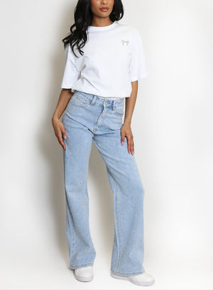 Tiered Diamante Embellished Wide Fit Jeans