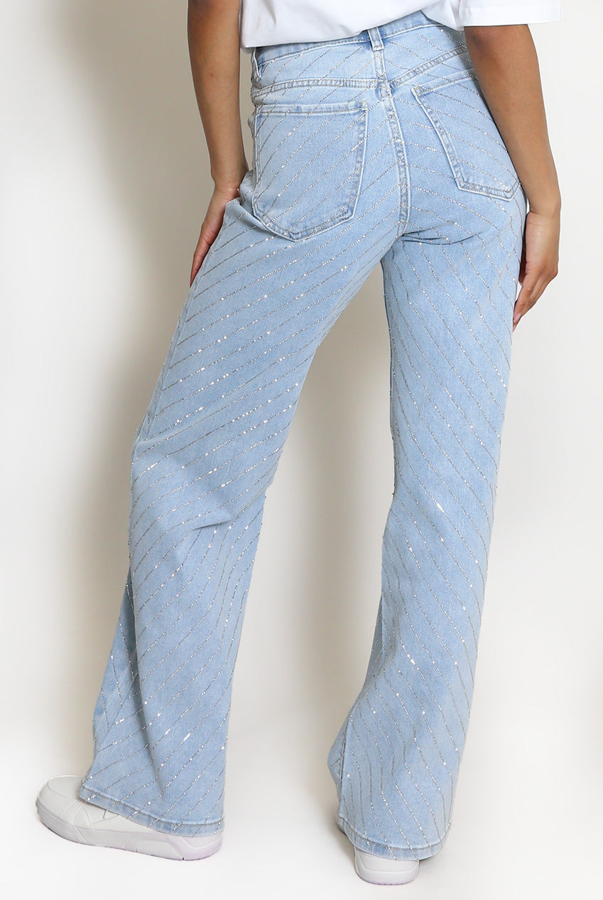 Tiered Diamante Embellished Wide Fit Jeans