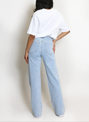 Tiered Diamante Embellished Wide Fit Jeans