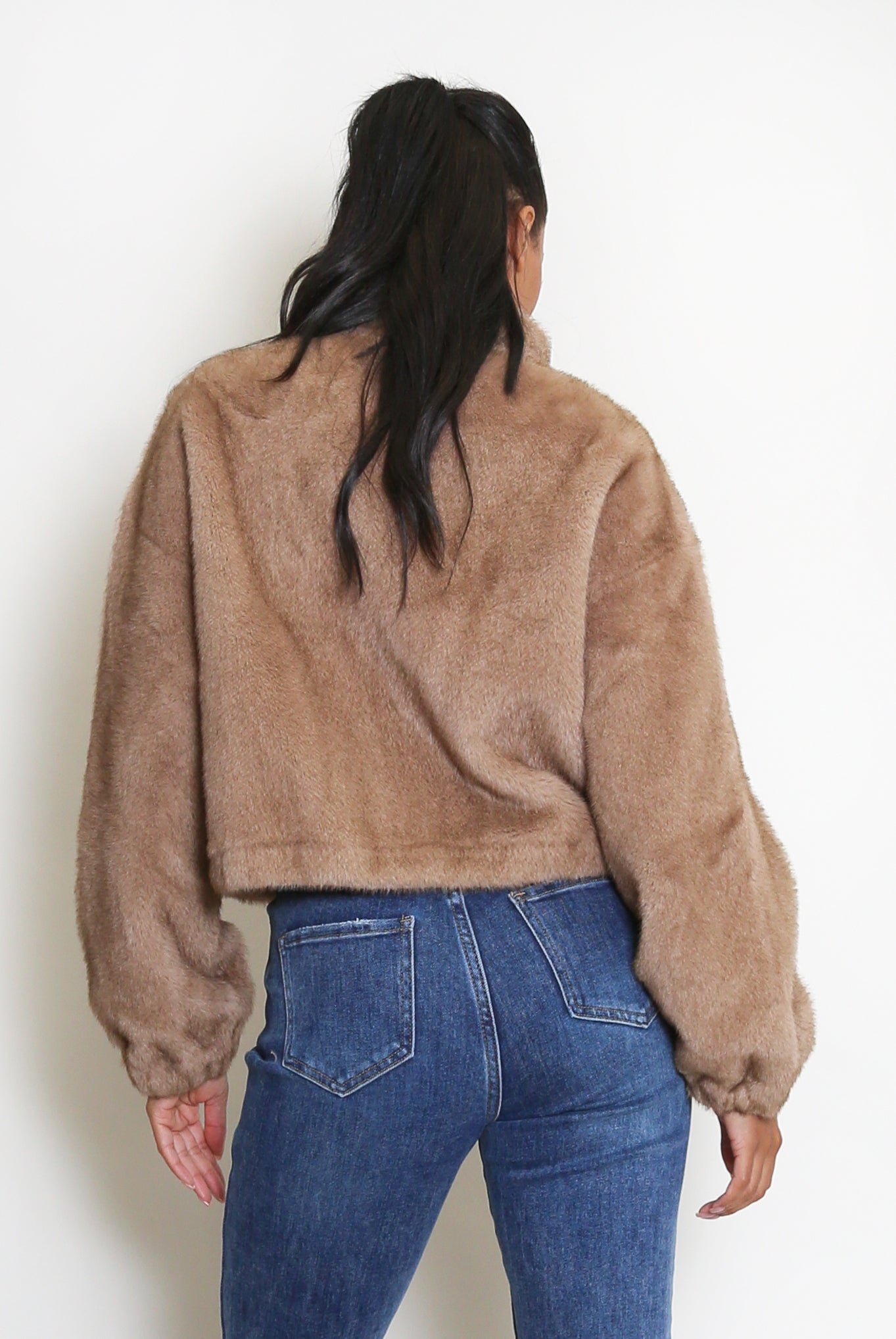 Faux Fur Bomber Jacket With Pockets