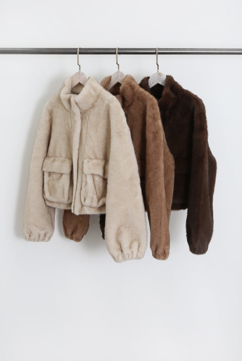 Faux Fur Bomber Jacket With Pockets