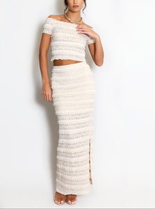 Lace Panelled Bardot Top And Skirt Set