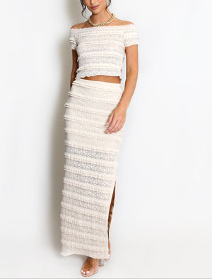 Lace Panelled Bardot Top And Skirt Set
