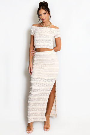 Lace Panelled Bardot Top And Skirt Set