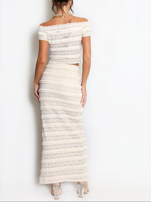 Lace Panelled Bardot Top And Skirt Set
