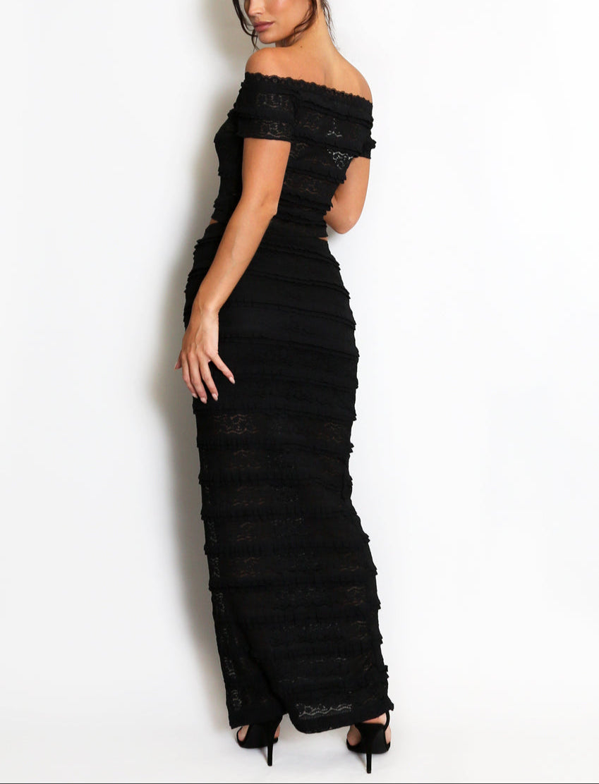 Lace Panelled Bardot Top And Skirt Set