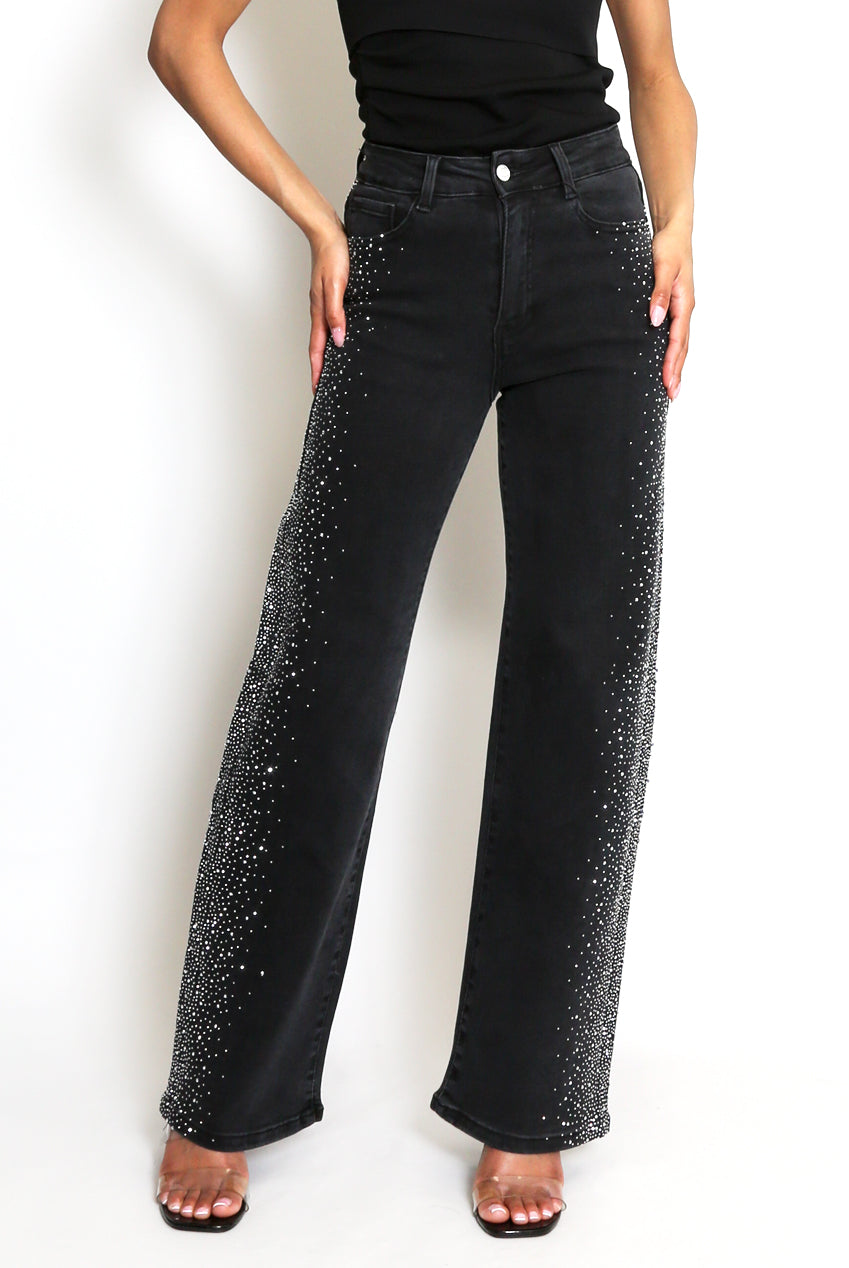 Diamante Sides Embellished Wide Fit Jeans