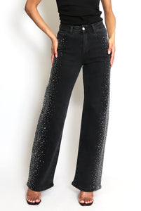 Diamante Sides Embellished Wide Fit Jeans