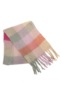Check Print Fluffy Knit Scarf
