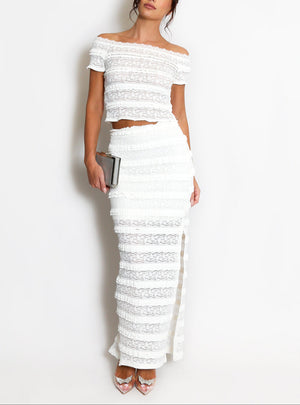 Lace Panelled Bardot Top And Skirt Set