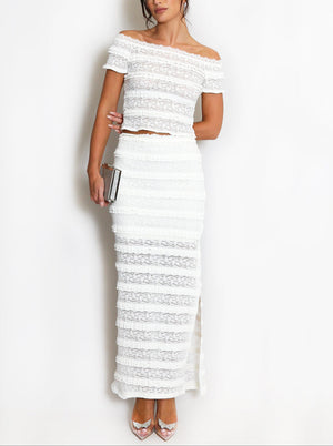 Lace Panelled Bardot Top And Skirt Set
