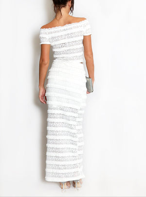 Lace Panelled Bardot Top And Skirt Set