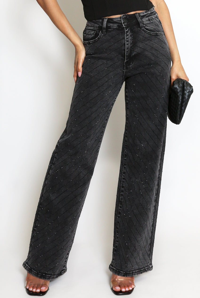 Tiered Diamante Embellished Wide Fit Jeans