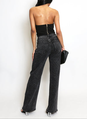 Tiered Diamante Embellished Wide Fit Jeans