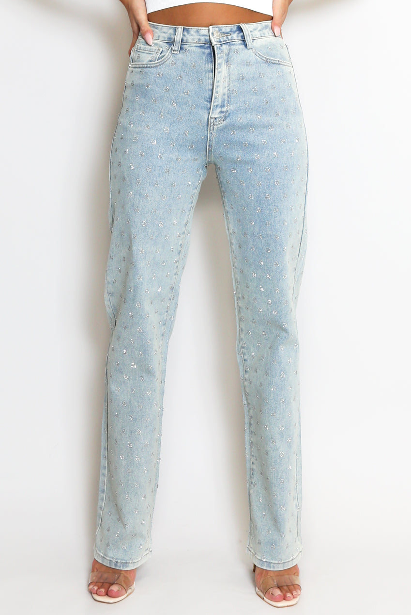 Embellished Straight Fit Denim Jeans