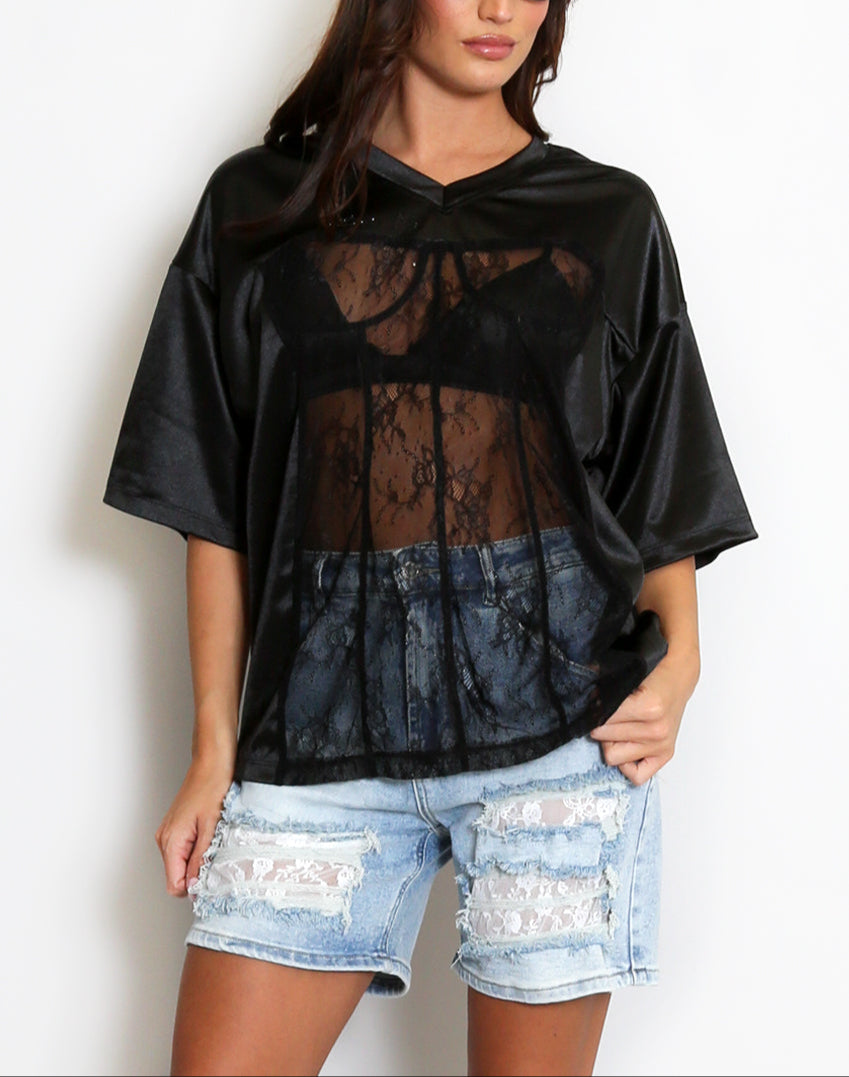 Sheer Lace Baseball Top