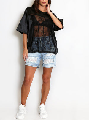 Sheer Lace Baseball Top