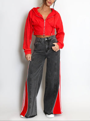 Inlay Striped Flare Jeans