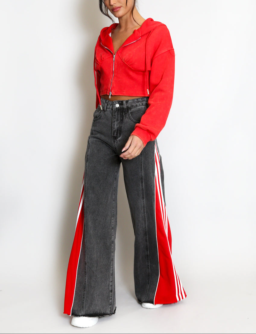 Inlay Striped Flare Jeans