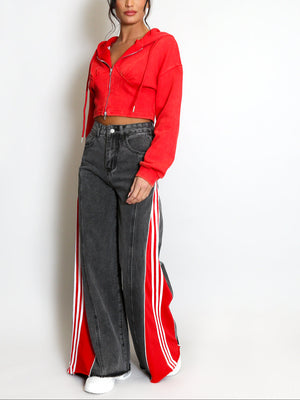 Inlay Striped Flare Jeans