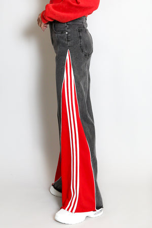 Inlay Striped Flare Jeans