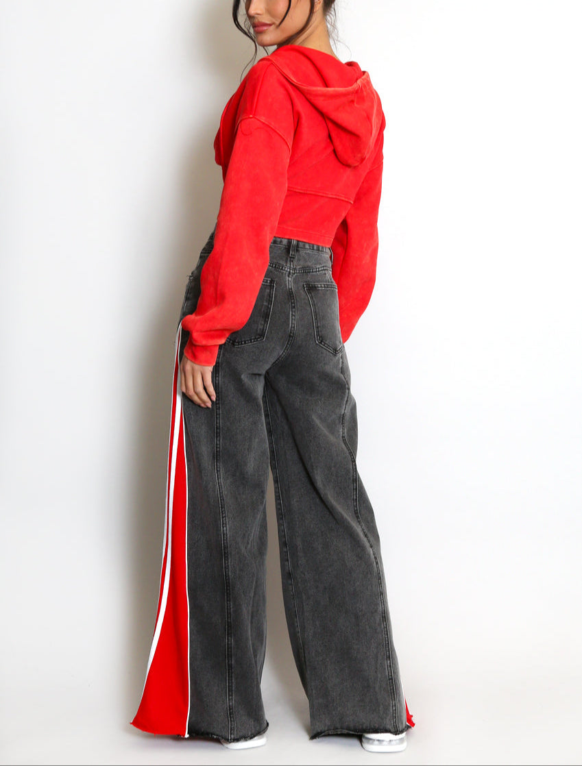 Inlay Striped Flare Jeans